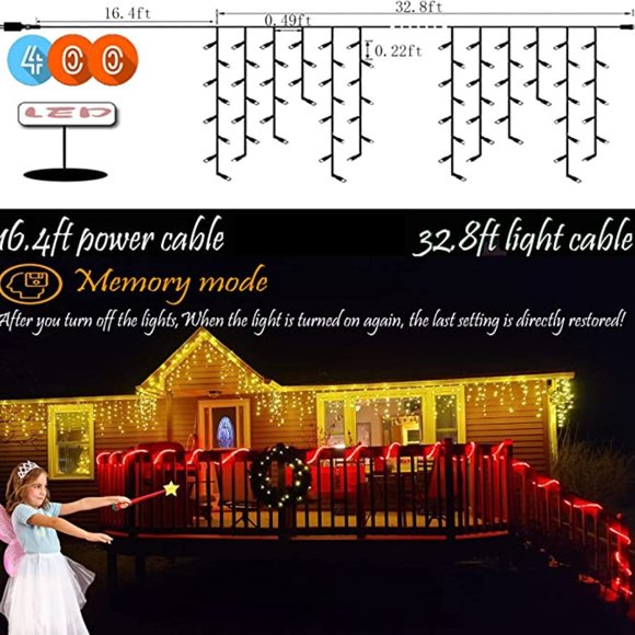 NEW 32.8 ft 400 LED Icicle Lights Outdoor Decorations - Picture 5 of 12
